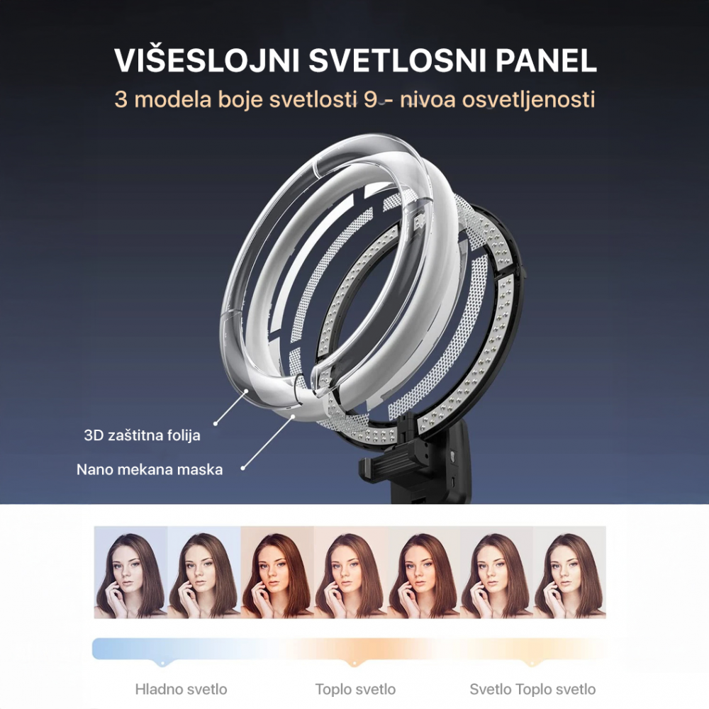 Tripod + LED ring lampa multifinkcionalna sa postoljem crna