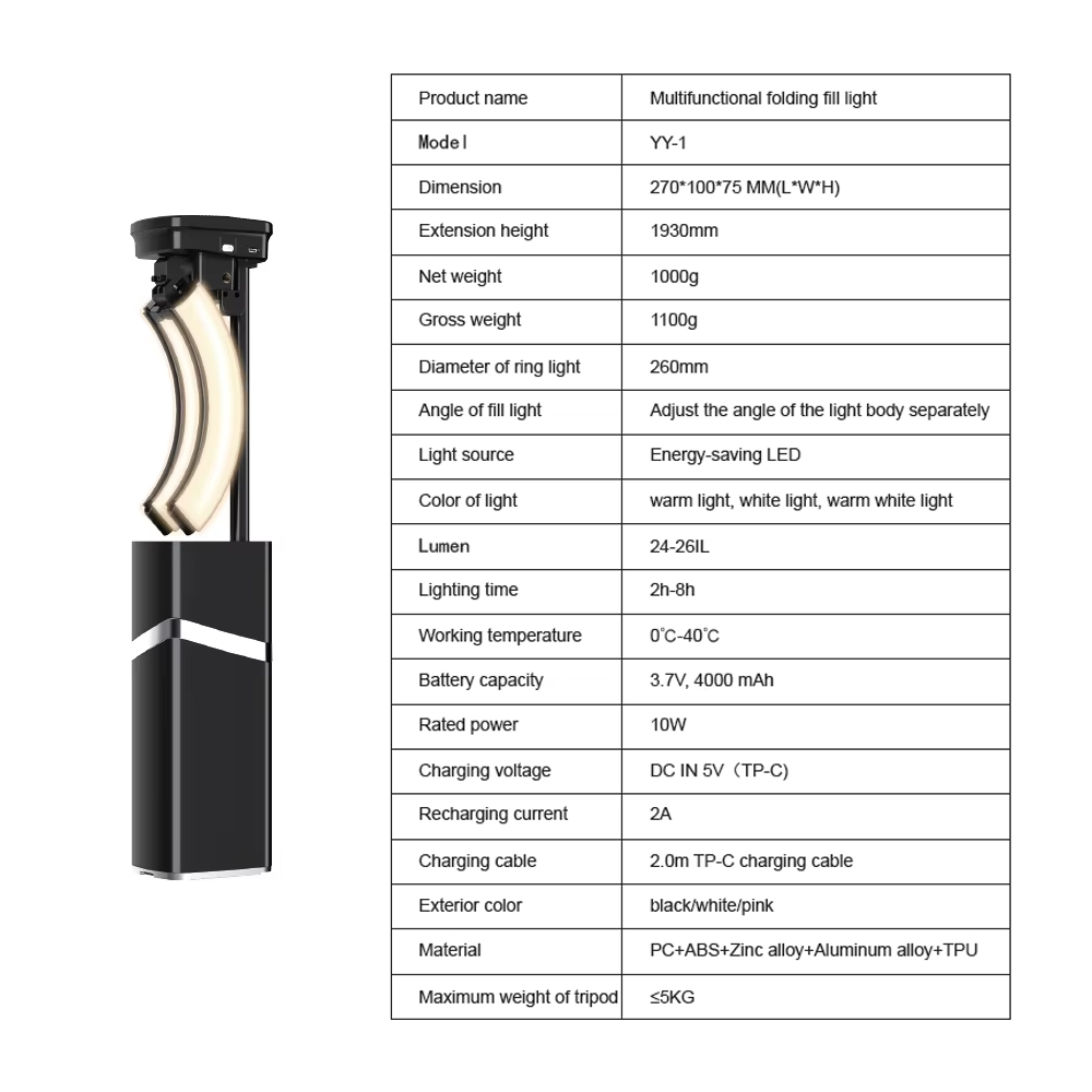 Tripod + LED ring lampa multifinkcionalna sa postoljem crna
