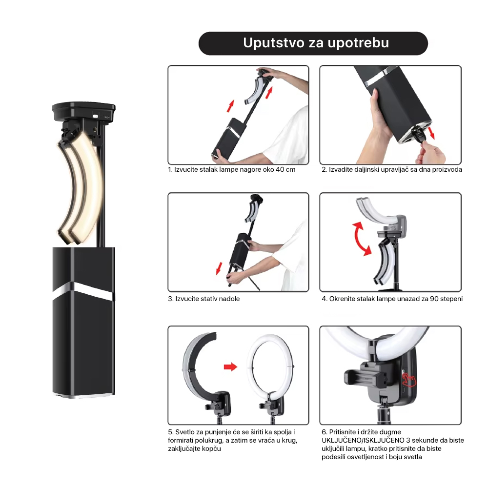 Tripod + LED ring lampa multifinkcionalna sa postoljem crna
