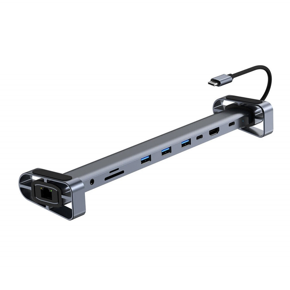 Adapter Type C JWD-TC45 na LAN, PD, HDMI, Type C, 3x USB 3.0, SD, TF,  3.5mm 10 u 1 sivi