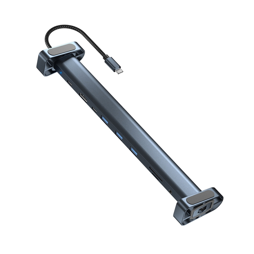 Adapter Type C JWD-TC45 na LAN, PD, HDMI, Type C, 3x USB 3.0, SD, TF,  3.5mm 10 u 1 sivi
