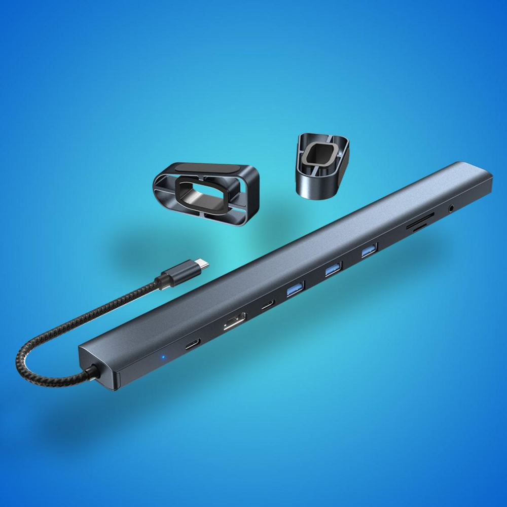 Adapter Type C JWD-TC45 na LAN, PD, HDMI, Type C, 3x USB 3.0, SD, TF,  3.5mm 10 u 1 sivi