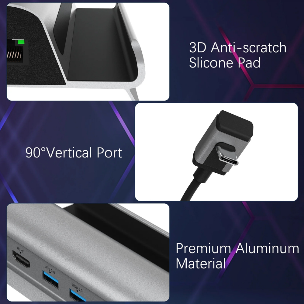 Adapter Type C JWD-TC58 na LAN, PD, HDMI, 3x USB 3.0 6 u 1 sivi