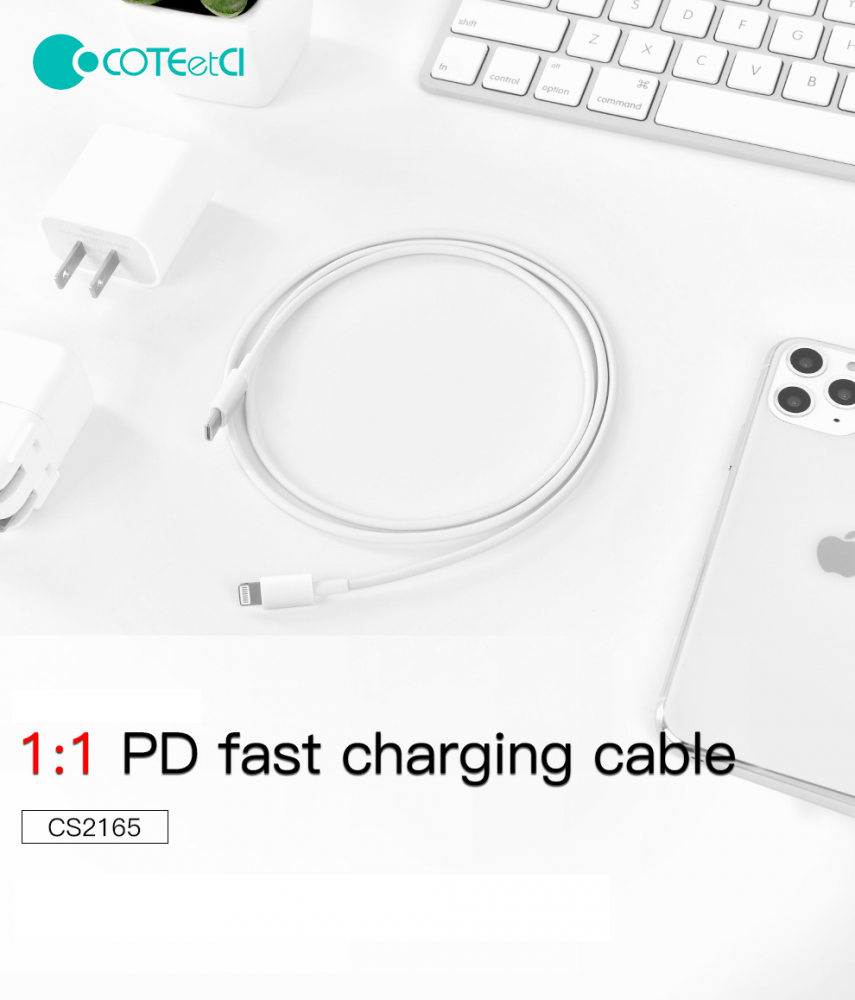 Data kabl Coteci CS2165 3A PD na iPhone lightning beli 1m