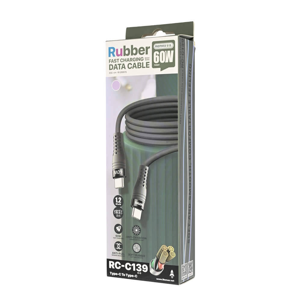 Data kabl REMAX Bintrai RC-C139 Fast charging 60W Type C na Type C 1.2M ljubicasti