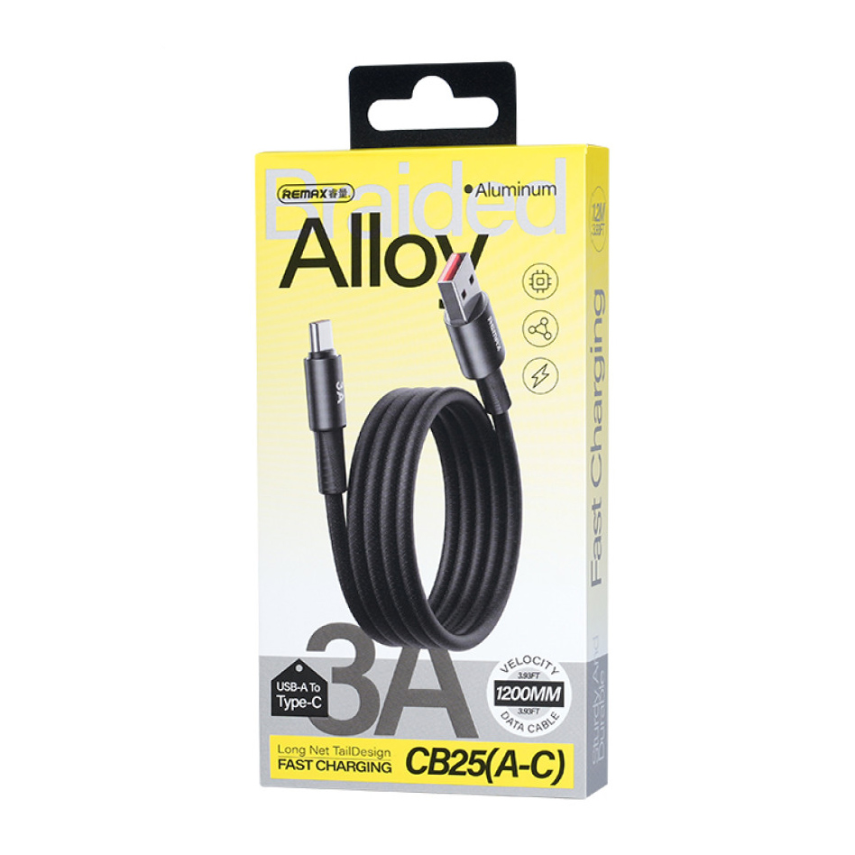 Data kabl REMAX Velocity CB25 Fast charging 3A USB na Type C 1.2M crni