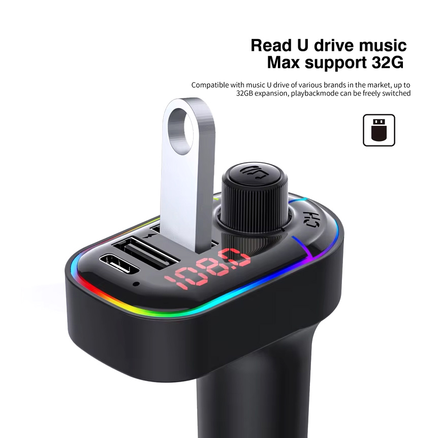 FM transmiter C12 USB PD Bluetooth 5.0 12-24V handsfree crni