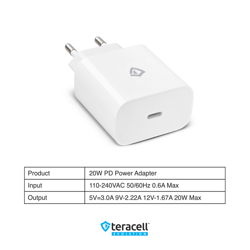 Kucni punjac Teracell Evolution TC-07 PD Fast charging  20W sa PD type C kablom beli CE