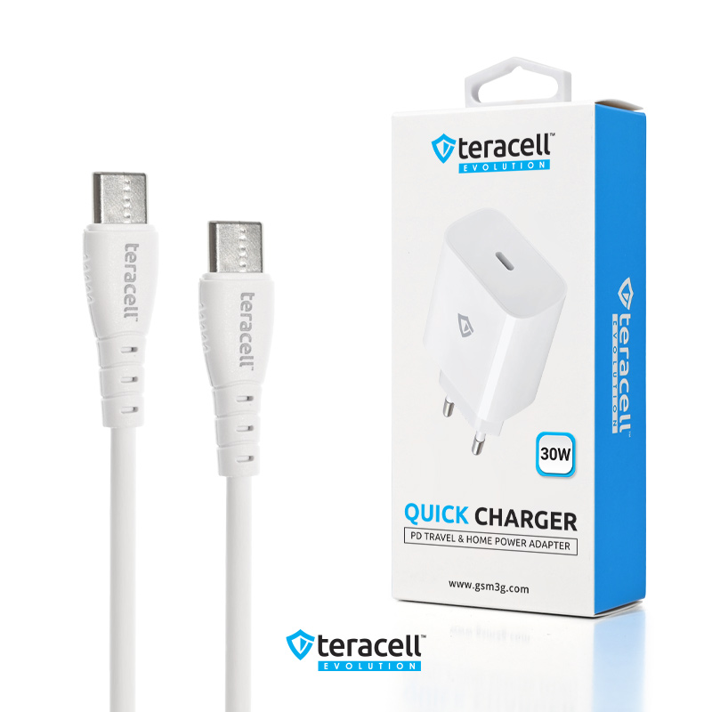 Kucni punjac Teracell Evolution TC-18 PD Fast charging 30W sa PD type C kablom beli CE