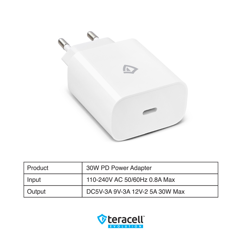 Kucni punjac Teracell Evolution TC-18 PD Fast charging 30W sa PD type C kablom beli CE