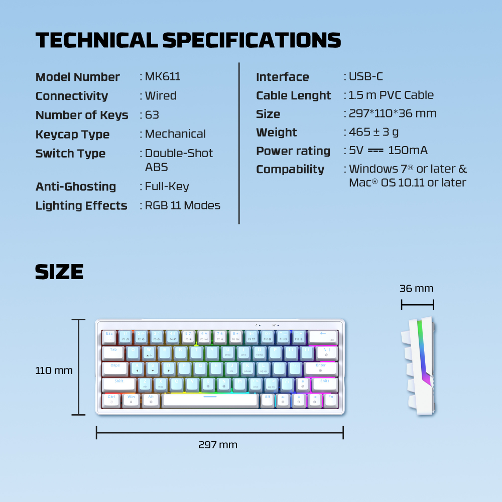 Tastatura Mehanicka Gaming Fantech MK611 Atom x63 AME bela (rosie switch)