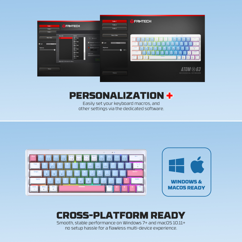 Tastatura Mehanicka Gaming Fantech MK611 Atom x63 AME bela (taro switch)