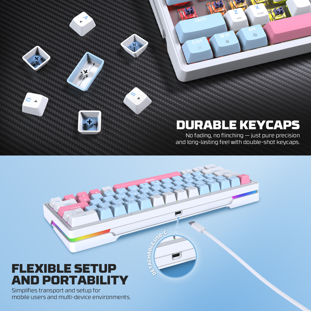 Tastatura Mehanicka Gaming Fantech MK611 Atom x63 AME plava (rosie switch)
