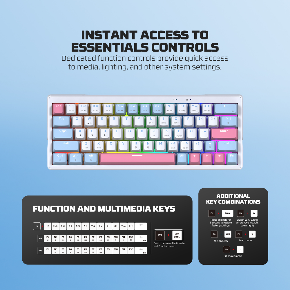 Tastatura Mehanicka Gaming Fantech MK611 Atom x63 AME plava (rosie switch)