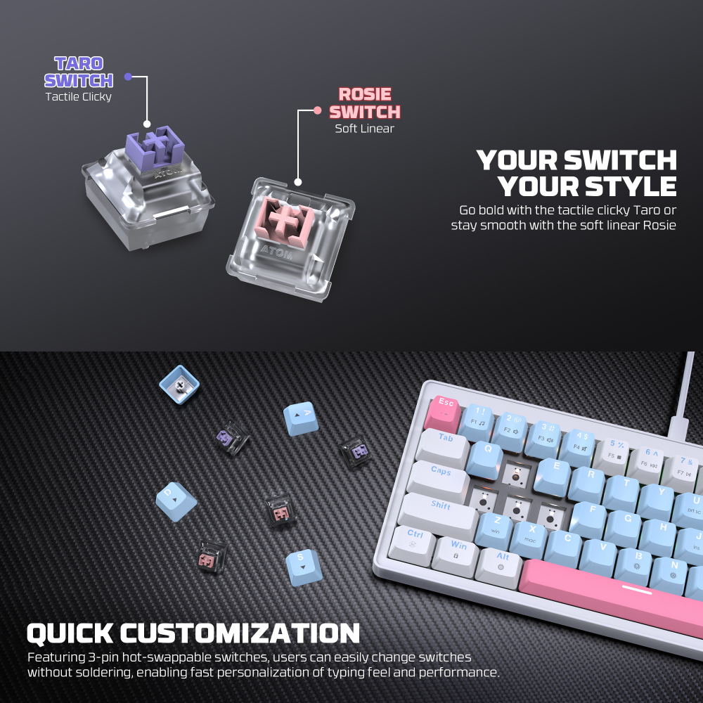 Tastatura Mehanicka Gaming Fantech MK611 Atom x63 AME plava (taro switch)