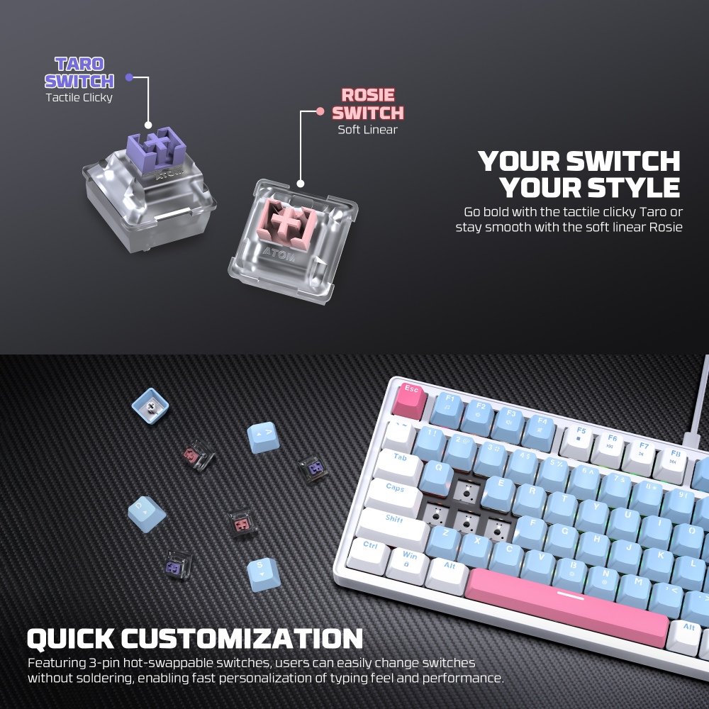 Tastatura Mehanicka Gaming Fantech MK612 Atom x83 AME bela (rosie switch)