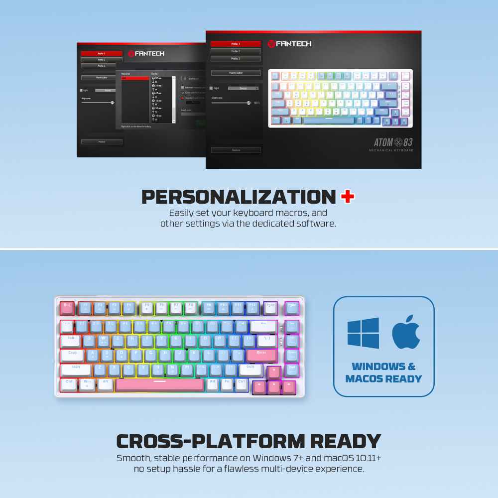 Tastatura Mehanicka Gaming Fantech MK612 Atom x83 AME bela (rosie switch)