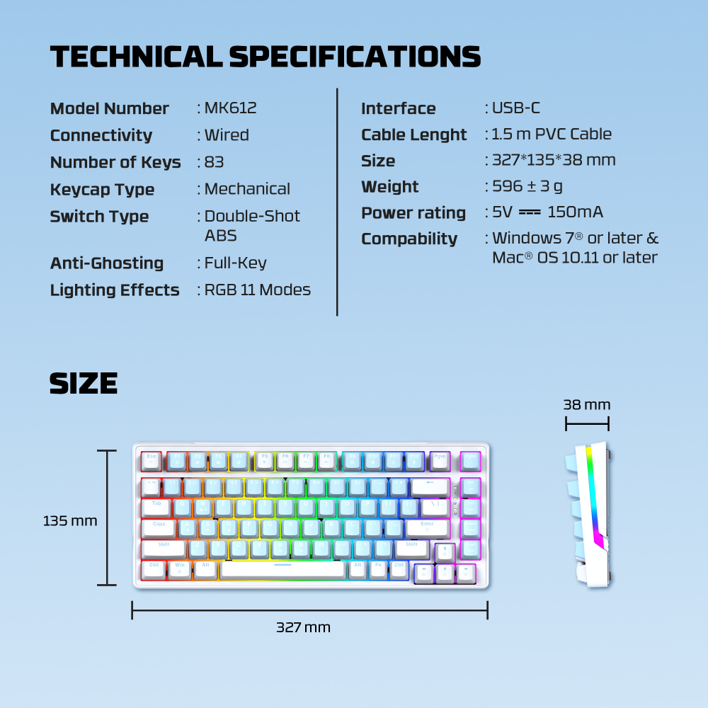 Tastatura Mehanicka Gaming Fantech MK612 Atom x83 AME plava (rosie switch)