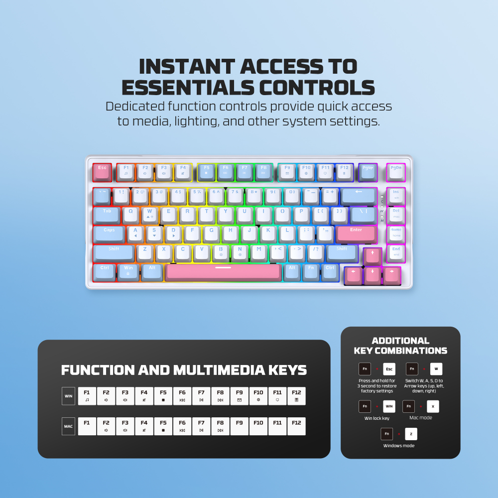 Tastatura Mehanicka Gaming Fantech MK612 Atom x83 AME plava (taro switch)