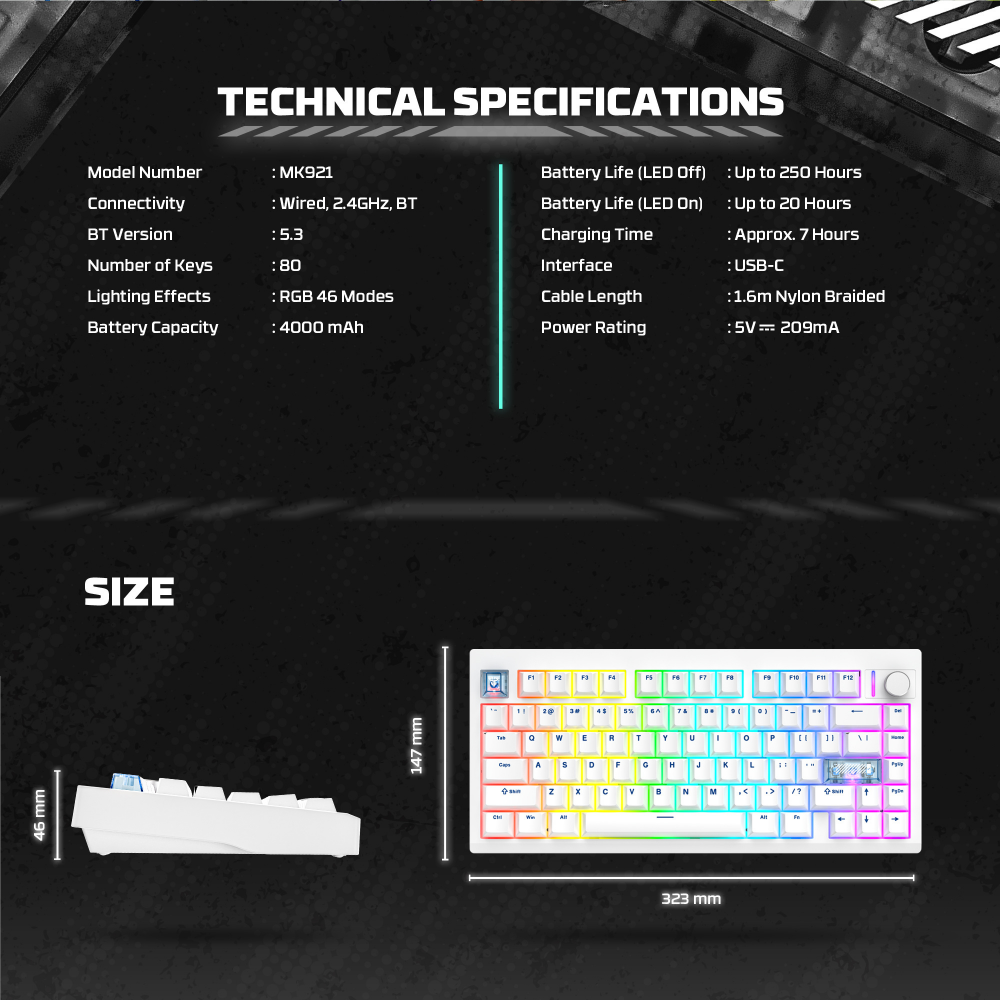 Tastatura Mehanicka Gaming Fantech MK921 Maxfit 8 Wireless black brown switch