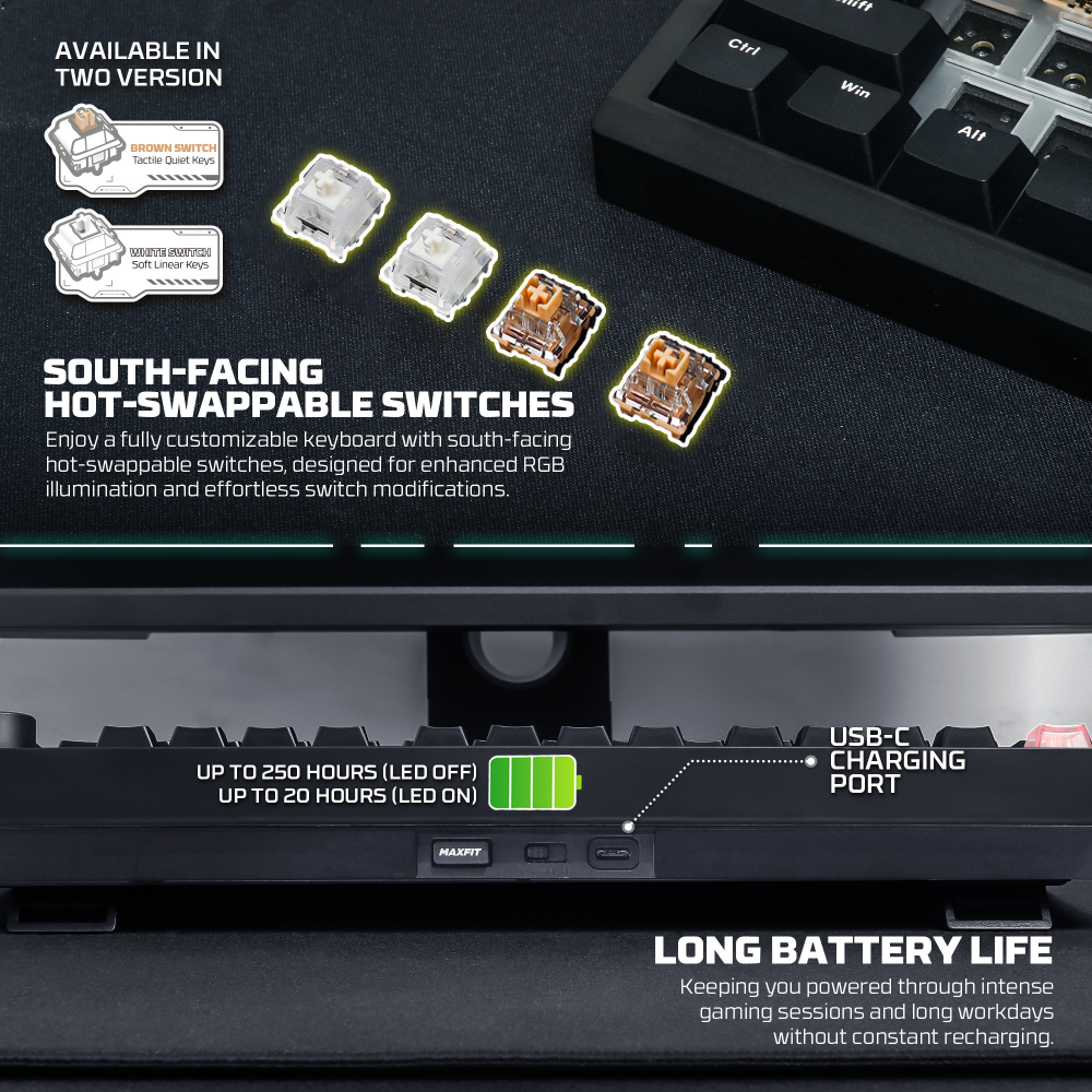 Tastatura Mehanicka Gaming Fantech MK921 Maxfit 8 Wireless white brown switch