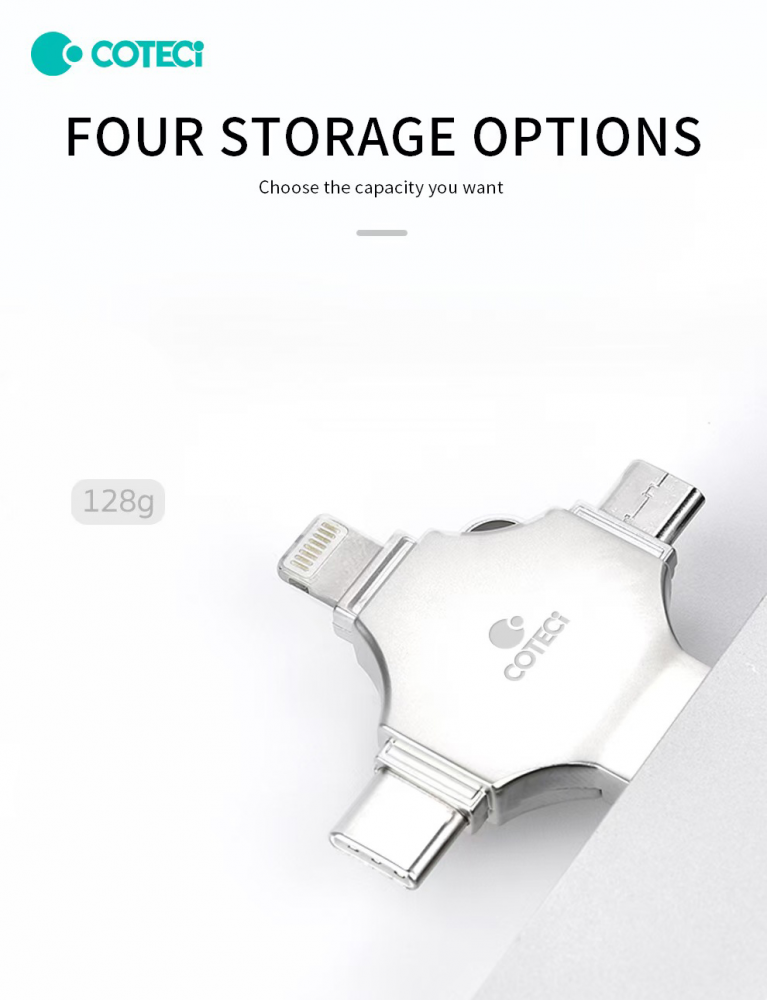 USB flash memorija Coteci CS8836 128GB USB 3.0/micro USB/Type C/lightning