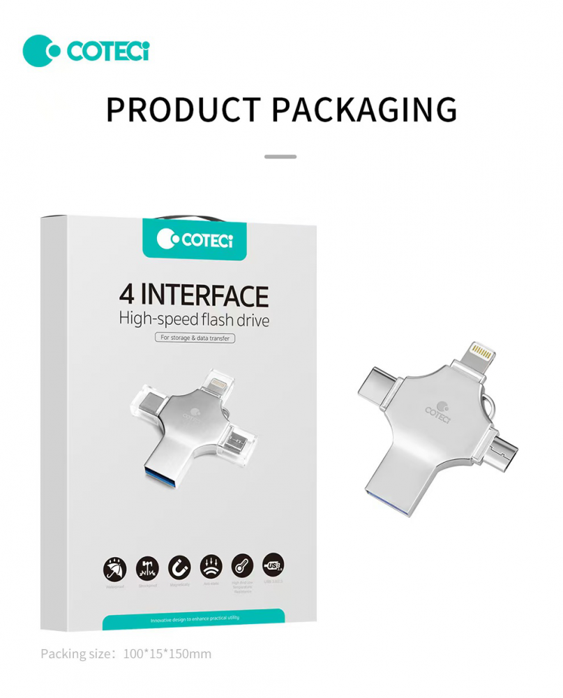 USB flash memorija Coteci CS8836 128GB USB 3.0/micro USB/Type C/lightning