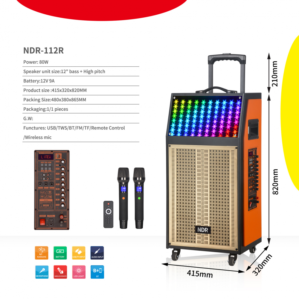 Bluetooth zvucnik NDR-112R 80w narandzasti