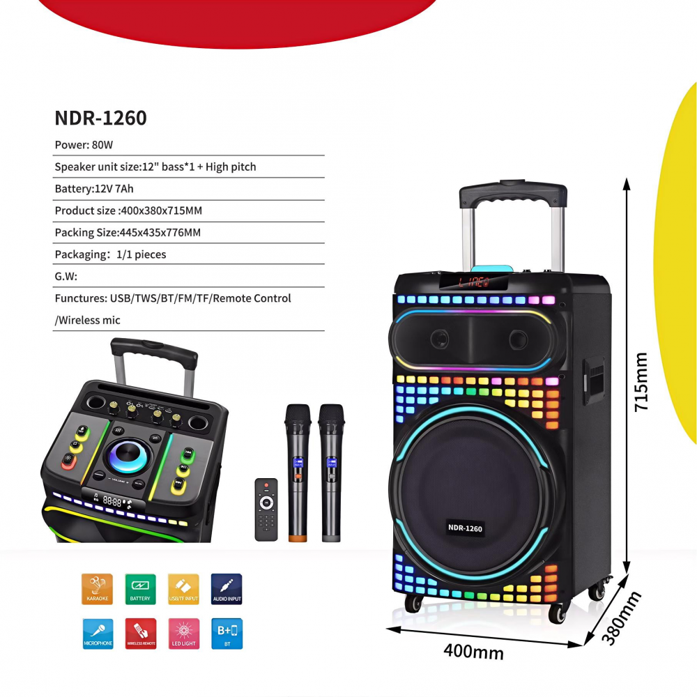 Bluetooth zvucnik NDR-1260 80W crni