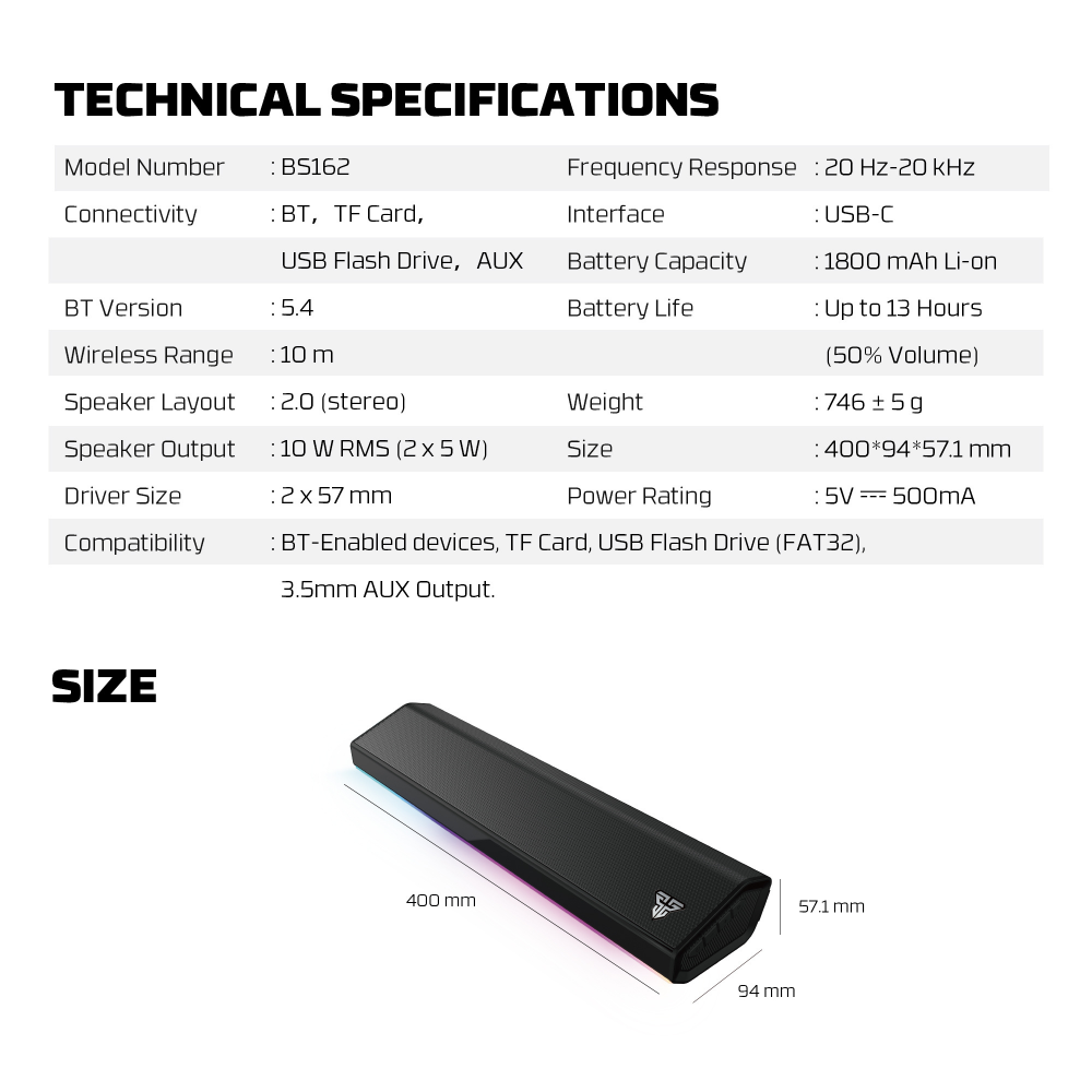 Bluetooth zvucnik Fantech GROOVE BAR PRO BS 162 crni