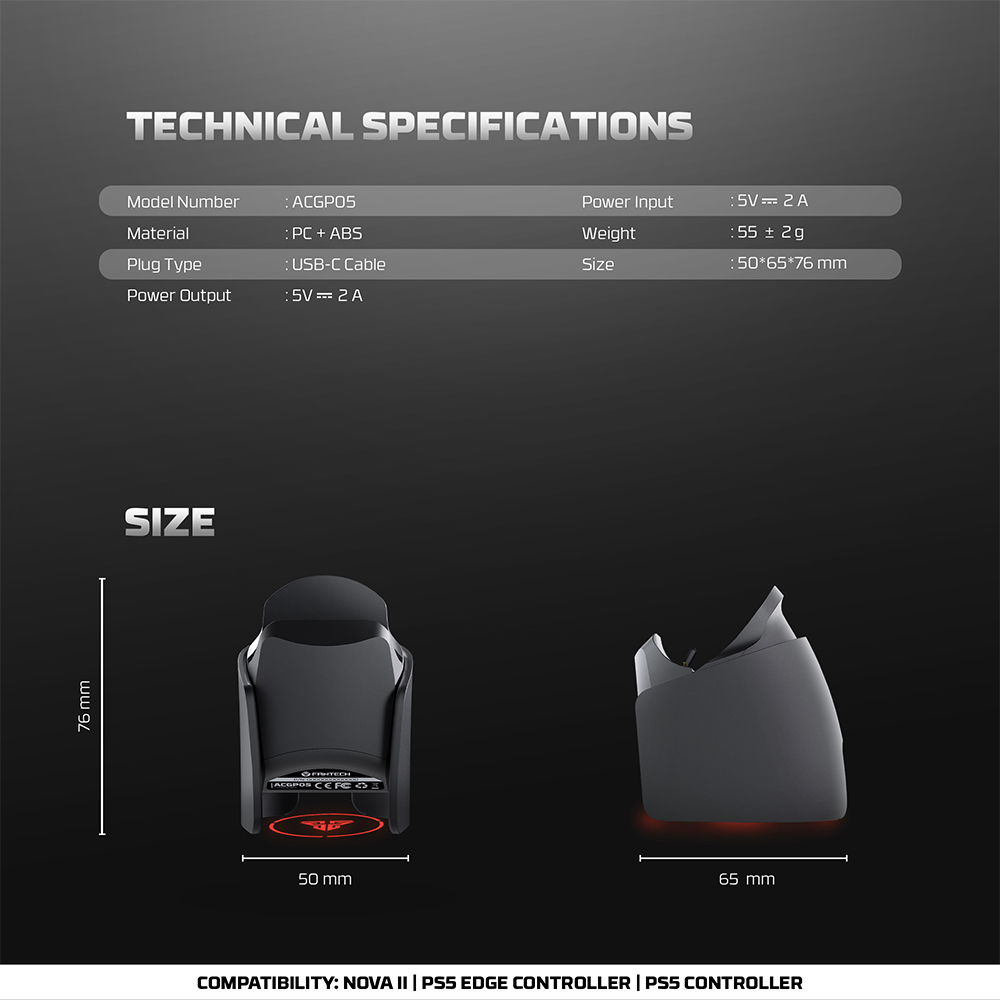 Joypad wireless charging dock Fantech ACGP05 WGP16, PS5 compatible crni
