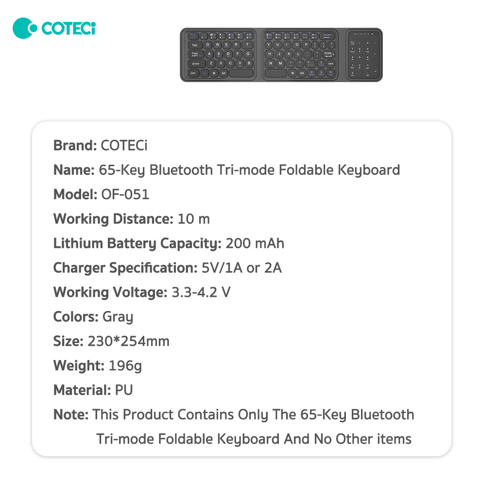 Tastatura Coteci 65 Fold crna