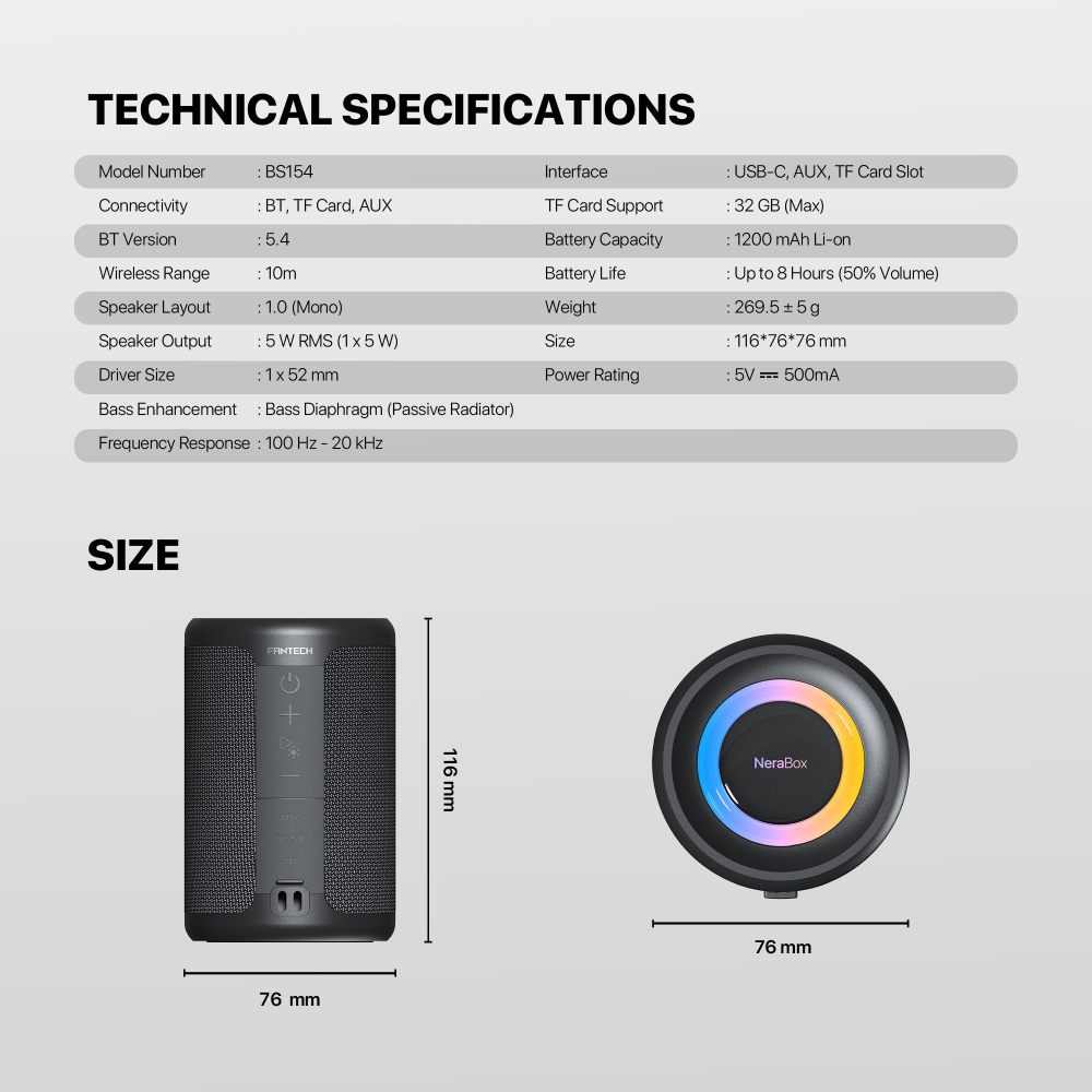 Bluetooth zvucnik Fantech BS154 NeraBox sivi