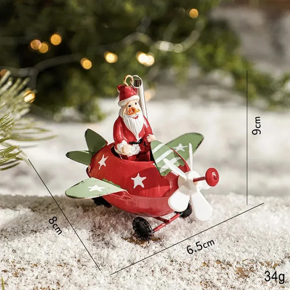 Novogodisnji ukras za jelku deda mraz u avionu EL crveni