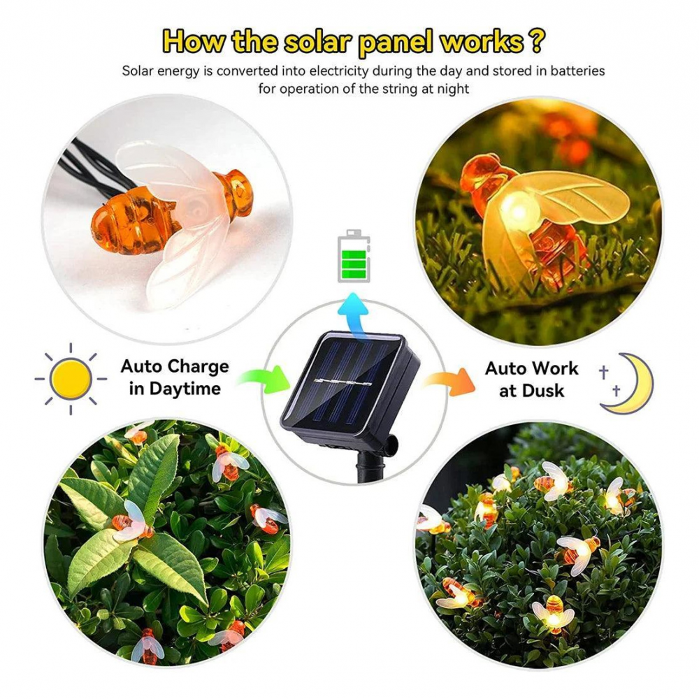 Dekoracija sijalice pcelice solarne 5m