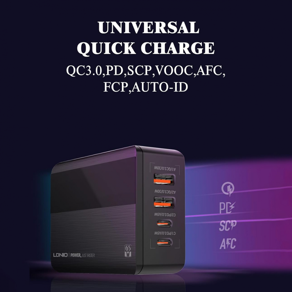 Kucni punjac LDNIO A4808Q, QC4+, PD3.0, LED 70W crni