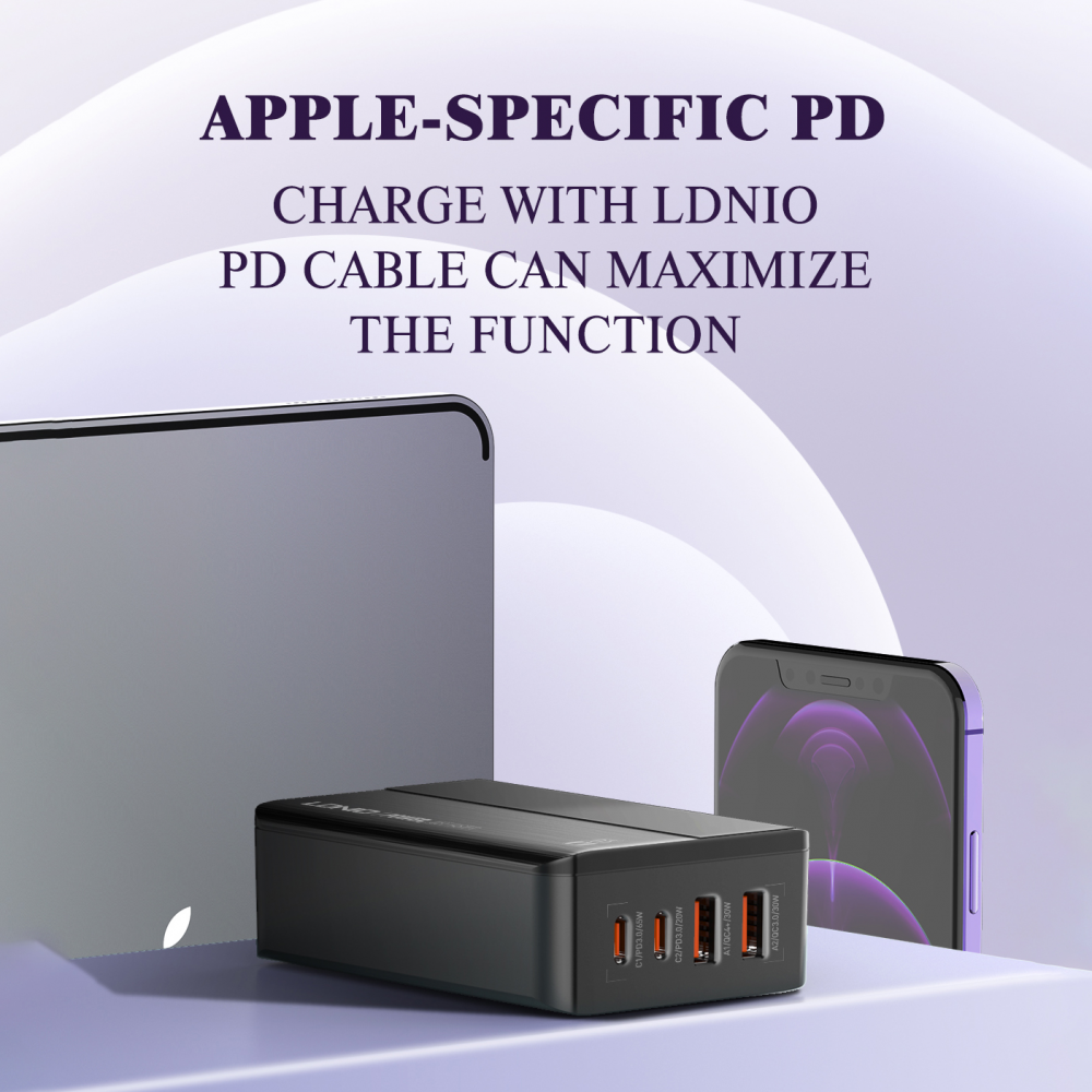 Kucni punjac LDNIO A4808Q, QC4+, PD3.0, LED 70W crni