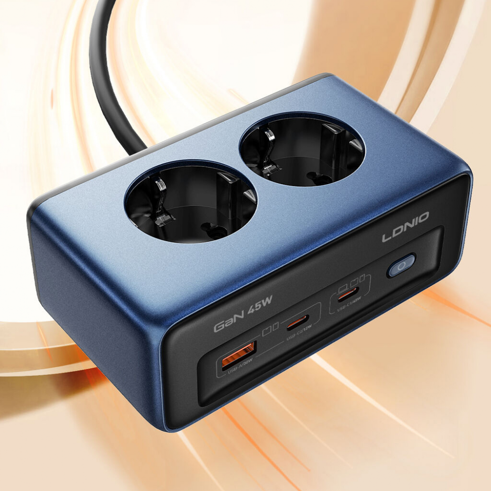 Produzni kabl LDNIO SE3, 2 uticnice, USB, 2xPD, 5u1, GAN, 45W total power