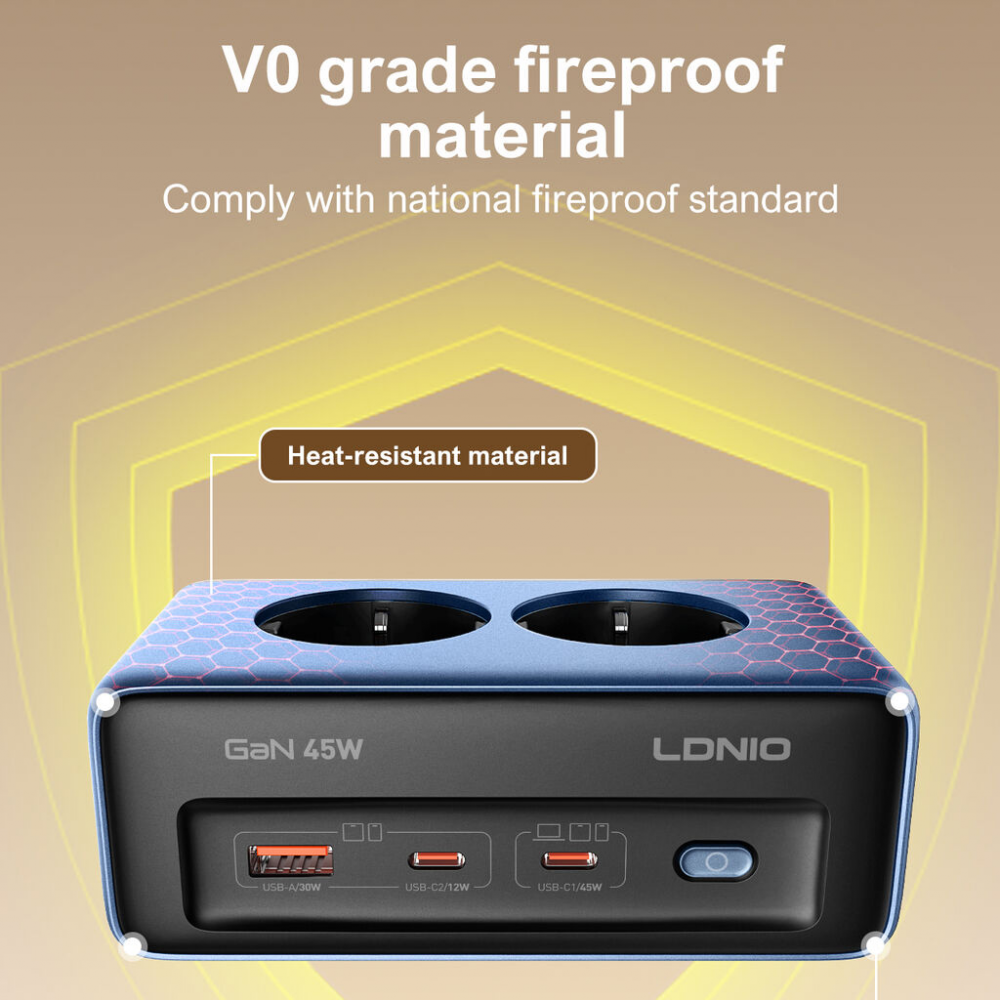 Produzni kabl LDNIO SE3, 2 uticnice, USB, 2xPD, 5u1, GAN, 45W total power
