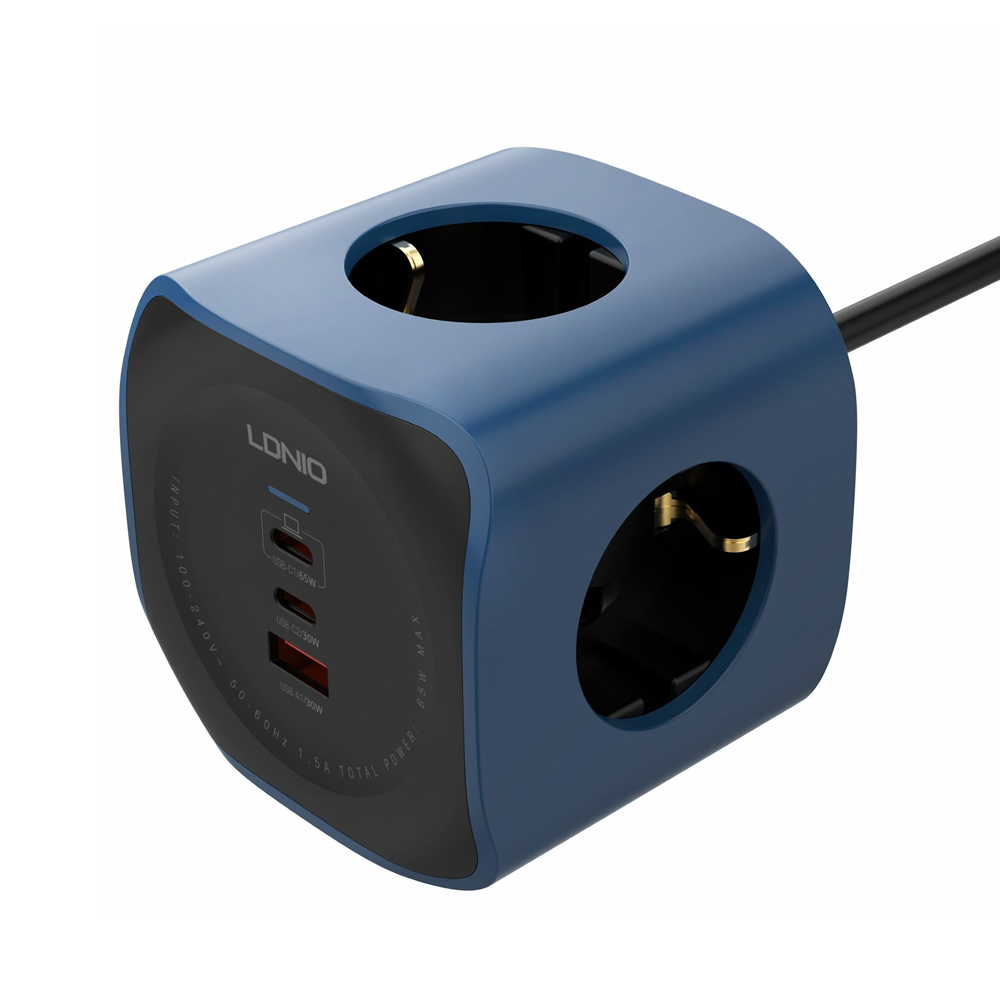 Produzni kabl LDNIO SE3338, 3 uticnice, USB, 2xPD, 6u1, GAN, 65W total power