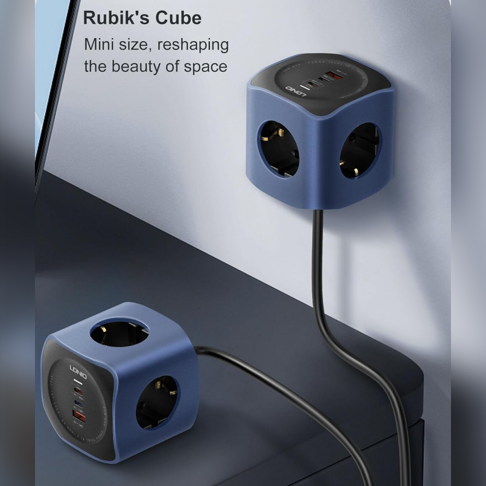 Produzni kabl LDNIO SE3338, 3 uticnice, USB, 2xPD, 6u1, GAN, 65W total power