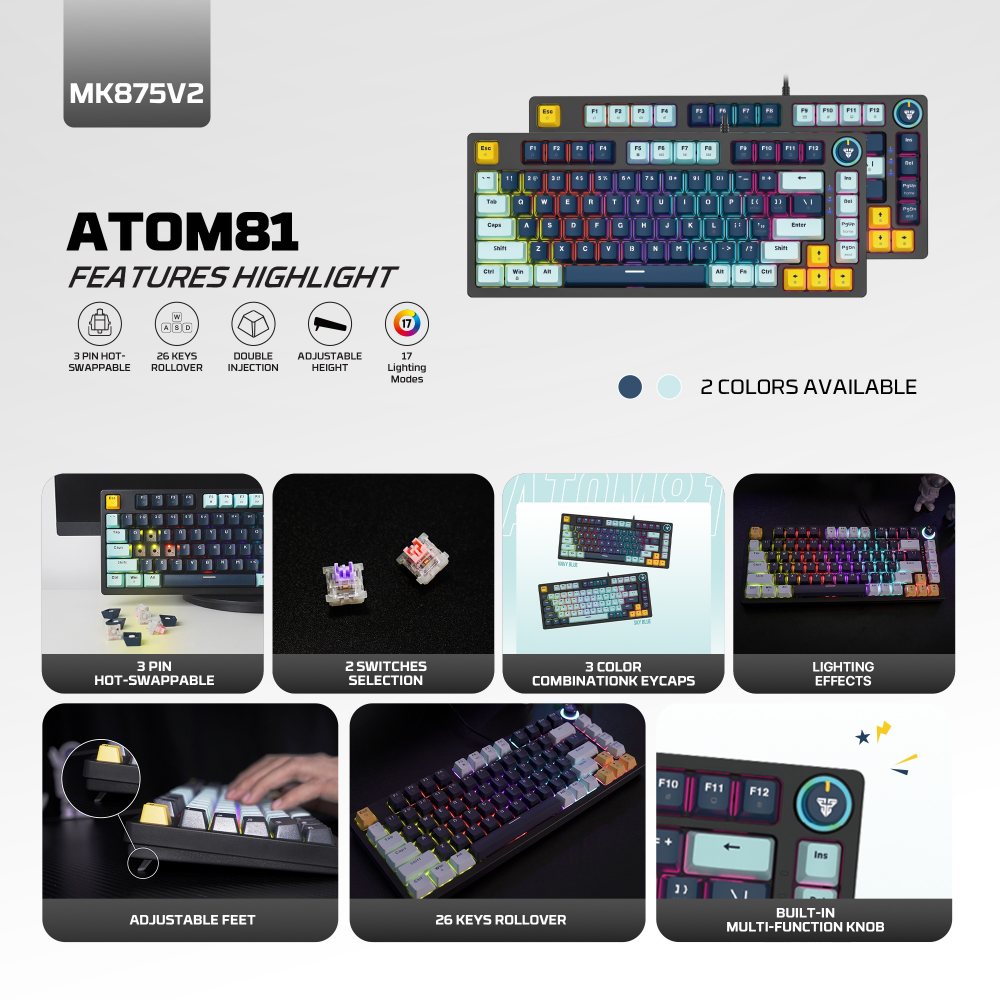 Tastatura Mehanicka Gaming Fantech MK875 RGB Atom 81 Navy (rosie switch)
