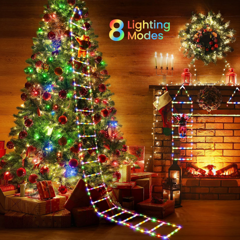 Novogodisnji ukras LED (3m) EL Deda Mraz na merdevinama
