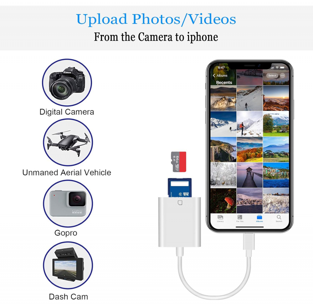 OTG adapter Lighting citac kartica TF/SD beli