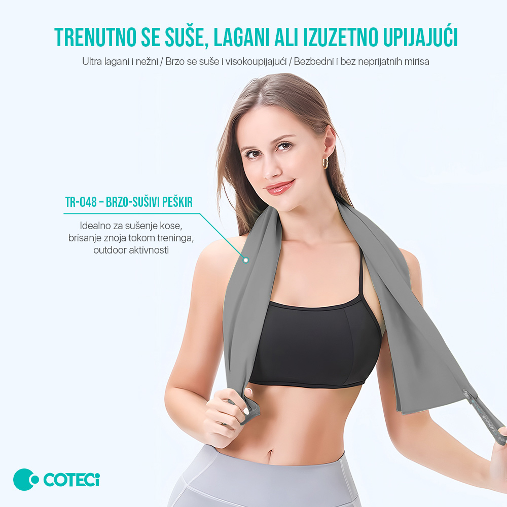 Peskir Coteci Quick Dry 40x80cm sivi
