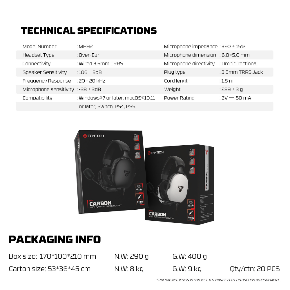 Slusalice Gaming Fantech MH92 Carbon crne
