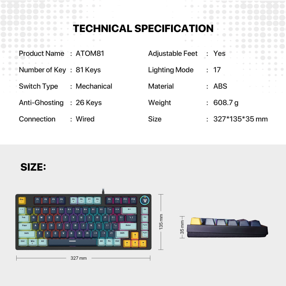 Tastatura Mehanicka Gaming Fantech MK875 RGB Atom 81 SkyBlue (Rosie switch)