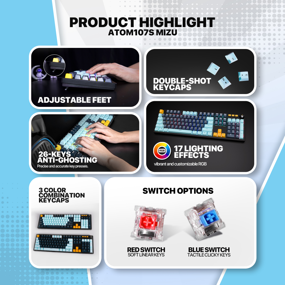 Tastatura Mehanicka Gaming Fantech MK893S RGB Atom 107S MIZU Blue (Blue switch)