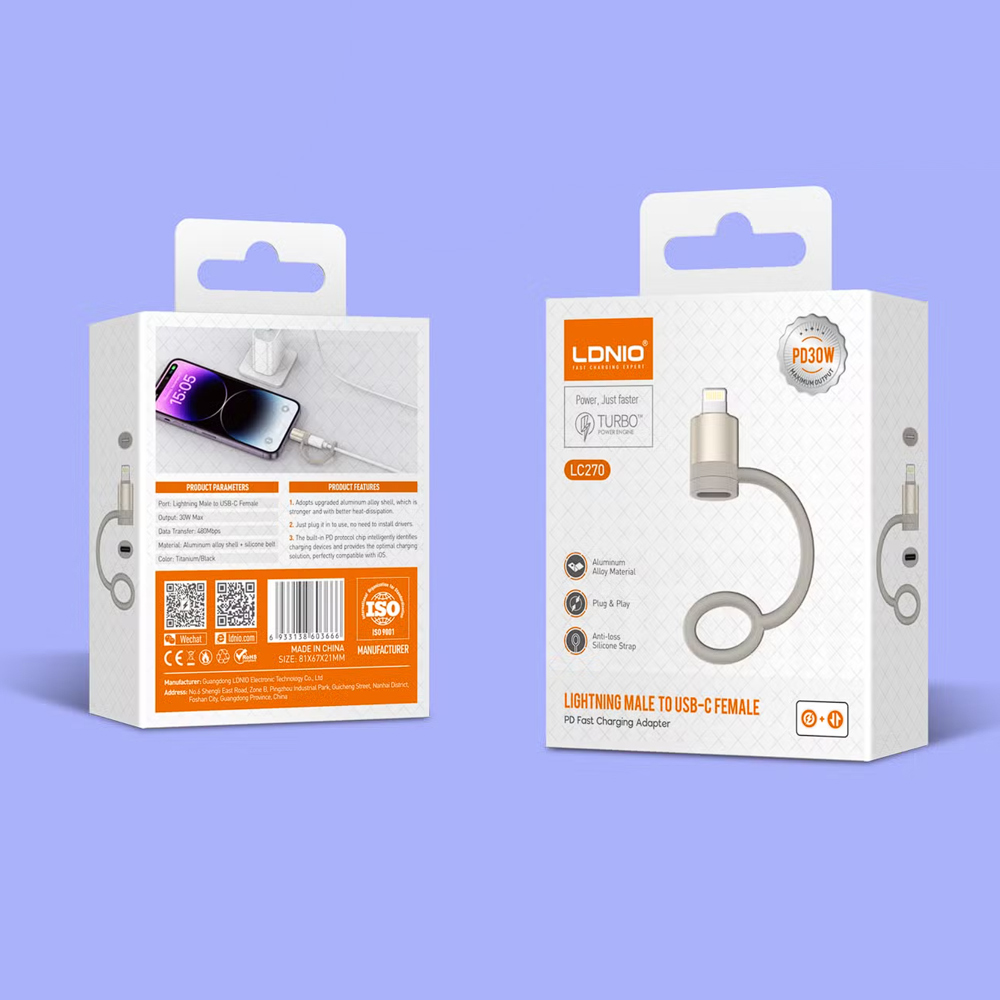 Adapter LDNIO LC270 Lightning na Type C zlatni