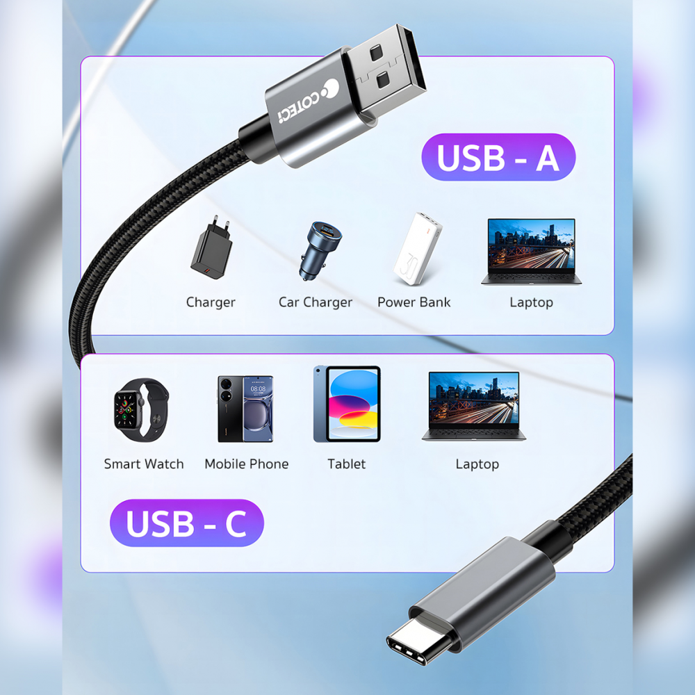 Data kabl Coteci 87313 60W 10 Gbps USB 3.0 na Type C crni 1m
